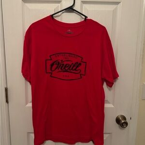 O'Neill Red Short Sleeve Tee with Black Graphic Design